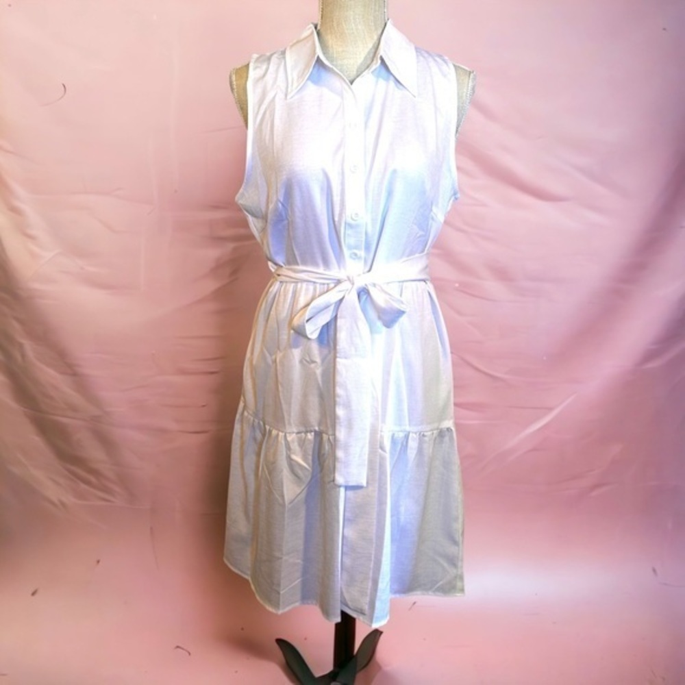 Grace Karin white tank belted buttondown midi dress size‎ medium NWT
